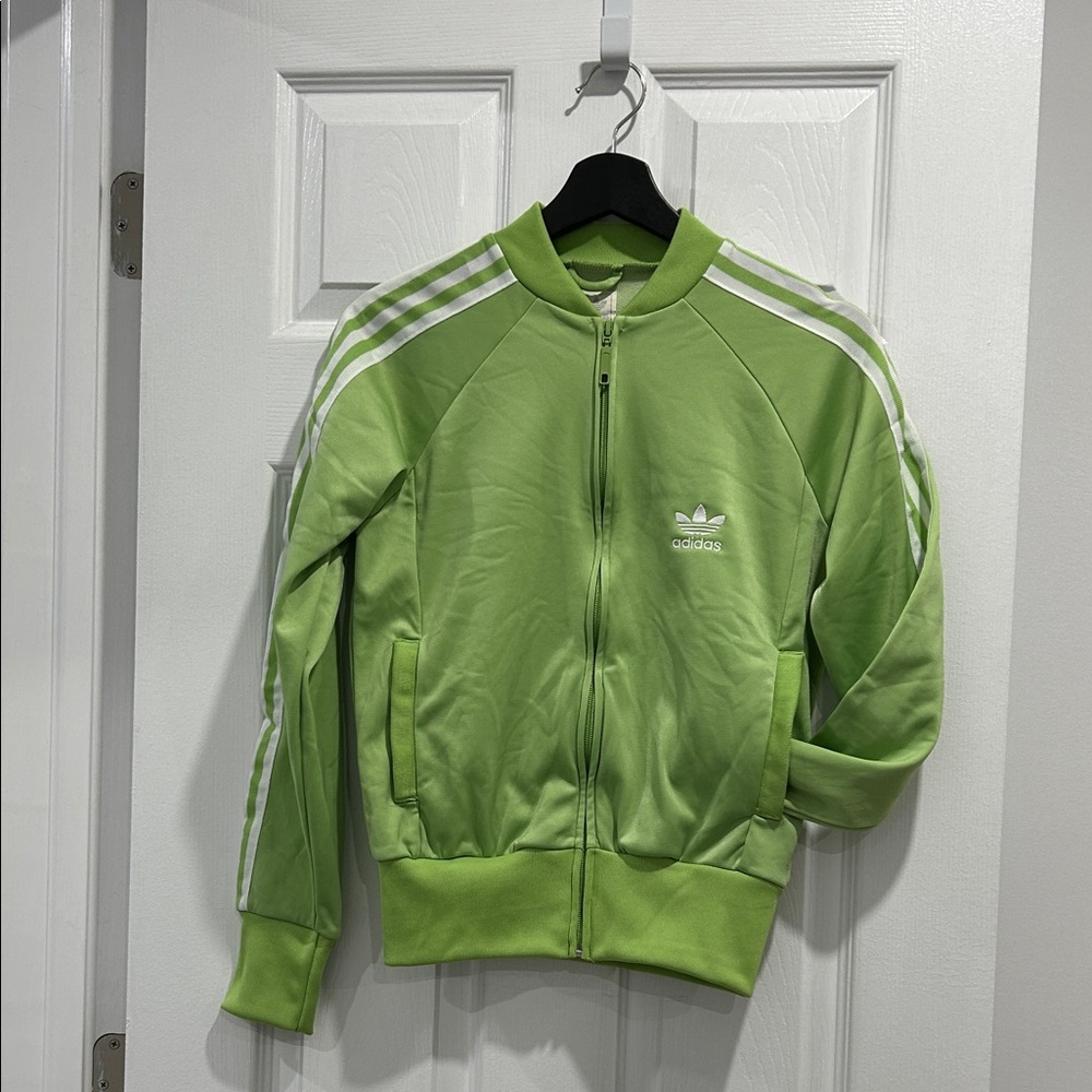 adidas Lime Green Track Jacket with White Stripes